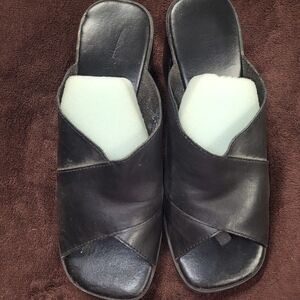 Black Leather Slide Sandals